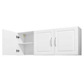 Laundry Room Wall Cabinet, 2-Tier Wall Mounted Hanging Cabinet with Adjustable Shelf, Cupboard Storage with 3 Doors, for Kitchen, Bathroom, Laundry