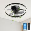 Smart Flush Mount Ceiling Fan with Light ��� 20-inch Integrated LED Chandelier with 5 Invisible Blades, Remote Control & Timer, Dimmable Lighting, Ult