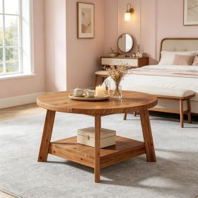 2-Tier  Wood round Coffee Table 31.5 Inch Diameter Living Room Cocktail Accent Table