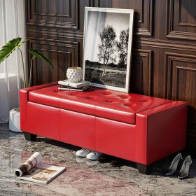 Bright Red 50.5" Faux Leather Rectangular Storage  for Home Decor And Organization