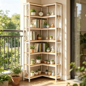 Industrial Corner Etagere Bookcase 7-Tier Metal Bookshelf Multi-Functional Storage Rack for Living Room Bedroom Kitchen