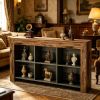 Rustic Wood Sofa Table with 6 Storage Cubes Entryway Console Table for Living Room Home Decorative Furniture