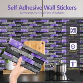 24 Sheets Peel and Stick Backsplash Marble Wall Tiles Waterproof Oilproof Purple Glossy Imitation Stone brick wall stickers PVC Shower Wall Panels for