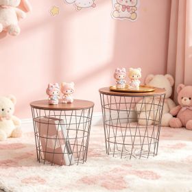 Set of 2 Black/Brown Nesting End Tables with Storage round Accent Side Tables with Removable Top for Living Room