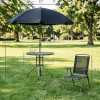 Black Coffee 6 Piece Patio Dining Set for 4 with Umbrella Outdoor round Glass Table And 4 Folding Chairs for Garden Backyard Poolside