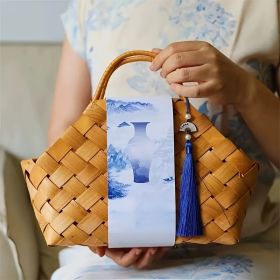 Set of 6 Wooden Woven Baskets Featuring Handles - Timeless Design, Versatile Storage Solutions for Home Decoration, Wedding Gifts, And Packaging