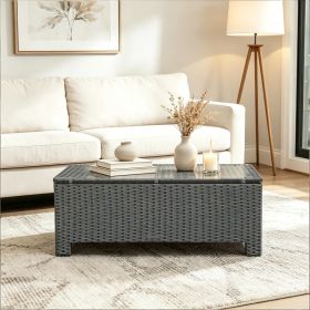 Large Patio Coffee Table Hand-Woven PE Rattan Weather Resistant Black Wicker Outdoor Side Table for Garden