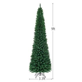 9ft Slim Pencil Christmas Tree - Space-Saving Design for Small Corners, 1500 Realistic PVC Branches with Flocked Finish