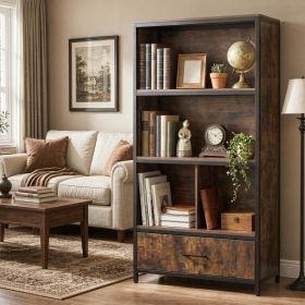56 Inch Tall Freestanding Bookcase with Drawer 5-Tier Storage Shelf Unit for Living Room Bedroom Home Office Decor