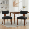 064-Set of 2 Linen Fabric Modern Armless Dining Chairs With Curved backrest and Solid Wooden Legs for Dining Room Living Room ,Black