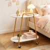 2-Tier Rolling End Table on Casters with Faux Marble Top And Bottom Shelf for Small Spaces Modern Living Room Coffee Table