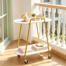 2-Tier Rolling End Table on Casters with Faux Marble Top And Bottom Shelf for Small Spaces Modern Living Room Coffee Table
