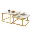 Nesting Coffee Table Set of 2 Faux Marble Top Metal Frame Living Room End Table Multi-functional Home Decor