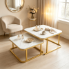 Nesting Coffee Table Set of 2 Faux Marble Top Metal Frame Living Room End Table Multi-functional Home Decor
