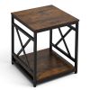 2 Tier Square Side Table with Open Shelves, Modern Nightstand with X Design Metal Frame, Wooden Coffee Table for Living Room, Bedroom, Office, Dorm
