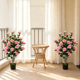 39.5 Inch Artificial Camellia Tree with Orange Blossoms in Cement Pot for Home Decor Faux Plant with Realistic Flowers-There is only one.