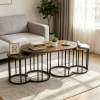 Set of 3 Nesting Coffee Table with Faux Marble Tabletop And Gold Metal Frame Living Room Decorative Small Space Saving Table