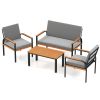 4 Piece Patio Furniture Set with Coffee Table and Loveseat with Removable Cushions