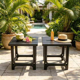 Set of 2 Outdoor Adirondack Side Tables 18 Inch Slatted Surface for Patio Garden Furniture