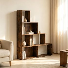 4-Tier Stepped Bookshelf Freestanding Ladder Storage Shelf with 6 Cubes for Living Room Bedroom Organizer with Open Shelves