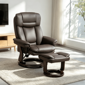 Dark Brown Swivel Recliner with Ottoman PU Leather Reclining Chair with Footrest for Living Room And Bedroom