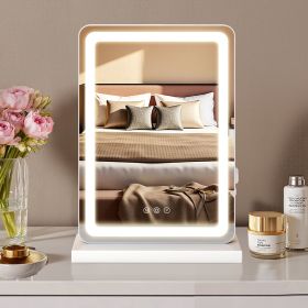 Vanity Mirror with Lights, 17" x 19" LED Makeup Mirror with Dimmable 3 Color Modes, Touch Screen Control Vanity Based Mirror Desk Mirror Square White