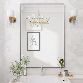26"x38" Bathroom Wall Mirror with Rectangular Metal Frame, Black