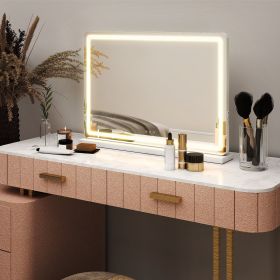 19"x22" LED Vanity Mirror with Lights, Dimmable 3-Color Modes, Touch Screen Makeup Mirror for Dressing Table, White Square Design