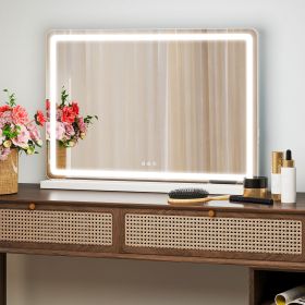22"x32" LED Vanity Mirror with Lights, Dimmable 3-Color Modes, Touch Screen Makeup Mirror for Dressing Table, White Square Design