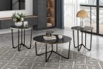 Round Coffee Table and End Tables 3pc Set Black Tempered Glass Top Metal Frame Modern Living Room Furniture