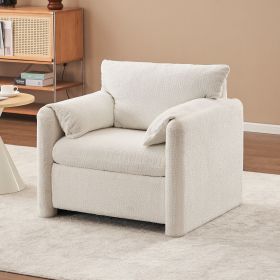002 Fixed-Modern Sofa Chair, Elegant Single Sofa Chair with Soft Chenille Cushion for Living Room, Bedroom and Office, Ivory White