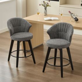 008-Set of 2 Counter Height Swivel Bar Stools, Chenille Upholstered Chairs with Wide Backrest for Bar, Kitchen Island, Dining Room, Dark Grey