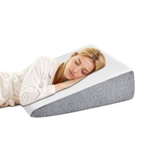 Wedge Pillow, Memory Foam Bed Wedge for Acid Reflux Recovery, Removable Washable Cover, White Gray, 23.6Ãƒâ€”23.6Ãƒâ€”7.5in