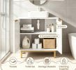 Bathroom Vanity Cabinet U-Shaped Cut-Out Design with 2 Rattan Doors And an Interior Shelf for Storage Space Wood Finish