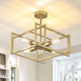 4-Lights Ceiling Light Gold Light Fixture Industrial Flush Mount Ceiling Light Farmhouse Chandelier Lighting for Kitchen Island Dining Room Bedroom Fo