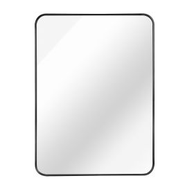 24x32 Inch Rectangular Wall Mount Bathroom Mirror, Black Metal Framed Vanity Mirror for Bathroom Decor