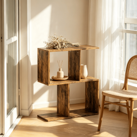 Rustic Brown S-Shaped End Table with 3-Tier Storage Narrow Side Table 19.7"W X 7.7"D X 22.8"H for Living Room Bedroom