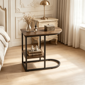 Modern C-Shaped Sofa Side Table with Storage Shelf  Marble Tabletop Living Room End Table-two tables