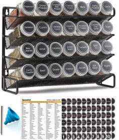 Spice Rack Organizer with 28 Spice Jars, 386 Spice Labels, Chalk Marker and Funnel Set for Cabinet, Countertop, Pantry