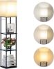 Floor Lamp with Shelves, Modern Square Standing Lamp with 3 Color Temperature Bulb Black
