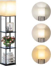 Floor Lamp with Shelves, Modern Square Standing Lamp with 3 Color Temperature Bulb Black