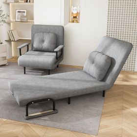 Folding Sofa Bed 5-in-1 Convertible Chair - 5-Position Adjustable Backrest with Pillow, Space-Saving Sleeper for Living Room, Bedroom & Office (Grey)