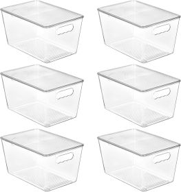 6 Pack Clear Stackable Storage Bins with Lids, Large Plastic Containers with Handle for Pantry Organizer and Storage,Perfect for Bathroom,Cabinet