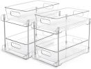 2 Tier Bathroom Storage Organizer, 2 Pack Clear Under Sink Organizers Vanity Counter Container, Cabinet Drawers Bins