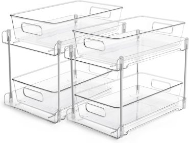 2 Tier Bathroom Storage Organizer, 2 Pack Clear Under Sink Organizers Vanity Counter Container, Cabinet Drawers Bins