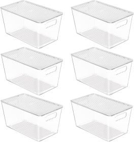 6 Pack Clear Stackable Storage Bins with Lids, Medium Plastic Containers with Handle for Pantry Organizer and Storage,Perfect for Kitchen,Fridge