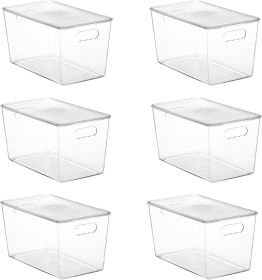 6 Pack Clear Stackable Storage Bins with Lids,XLarge Plastic Containers with Handle for Pantry Organizer and Storage,Perfect for Kitchen,Fridge