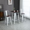 3 Piece Industrial Dining Table Set, Bar Height Bar Table and Chairs Set with Footrests for Bistro, Pub, White and Brown