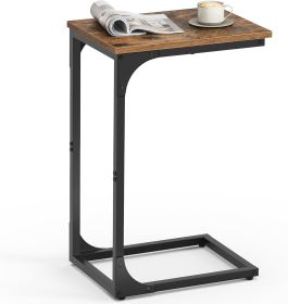 Small Side Table for Couch, Sofa Table with Metal Frame for Living Room, Bedroom, Bedside, Rustic Brown and Black