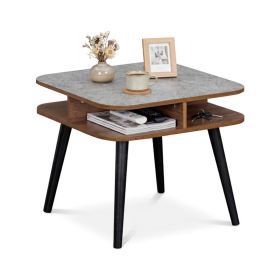Faux Marble Side Table with 4-Sided Storage Shelves, 24" Square End Table for Living Room Bedroom
